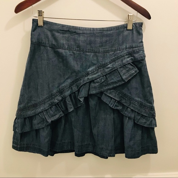 Anthropologie Ett Twa Bucolic Chambray Skirt 4 blue denim ruffles - Picture 2 of 10